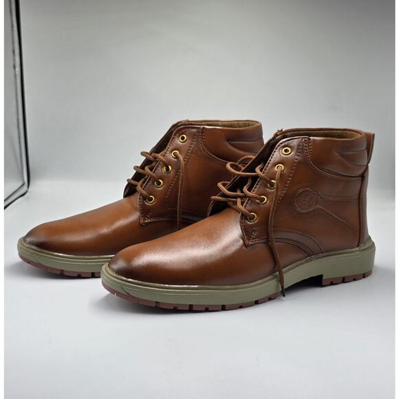 Men’s Brown Leather Chukka Boots Lace-Up Casual Dress Ankle Boots Rugged Sole main image 4